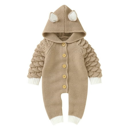 

JDEFEG Zip Up Sweatshirt Boy Girl Solid Knitted Sweater Baby Hooded Jumpsuit Romper with Ears Cotton 1 Piece Outfits Clothes Olive Boys Sweater Acrylic Khaki 80