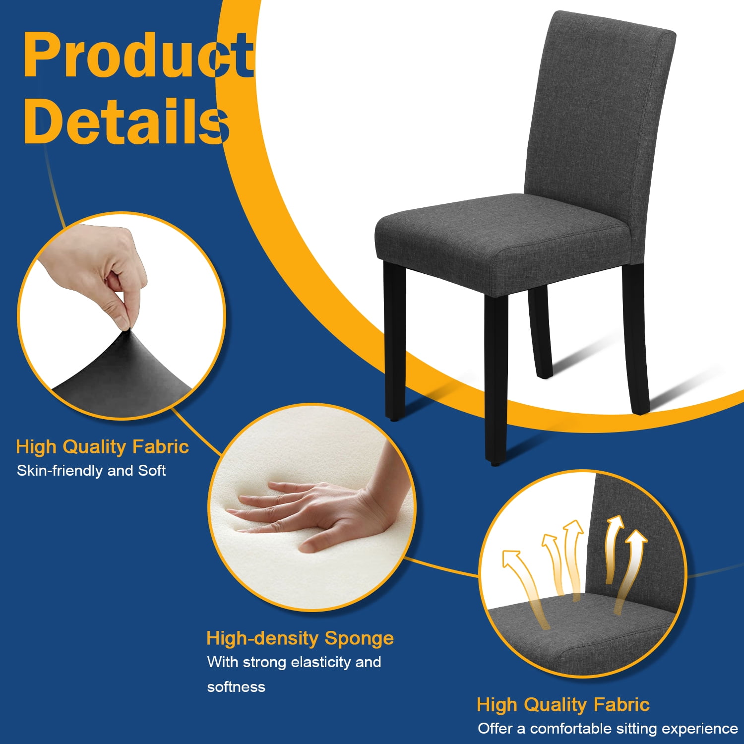 NiamVelo Dining Chairs Set of 4 Fabric Upholstered Kitchen Chairs Dining Room Chairs with Solid Wood Legs for Kitchen Restaurant and Living Room, Grey