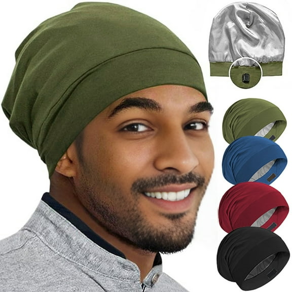 Harmtty Unisex Sleep Hat Protect Hair Night Cap High Elasticity Double-layered Solid Color Headwear Warm Lightweight Adjustable Winter Cap for Home Outdoor Work Street Wear