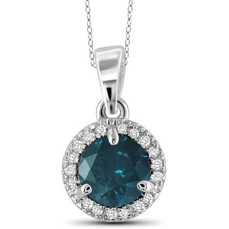 JewelersClub 1 Carat T.W. Blue and White Diamond Sterling Silver Halo Pendant