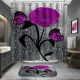 thumbnail image 2 of 4 Pcs Bathroom Set,Orange Rose Shower Curtain Sets, Romantic Shower Curtain Sets with Rugs(Bath Mat,U Shape and Toilet Lid Cover Mat) and 12 Hooks, 2 of 6