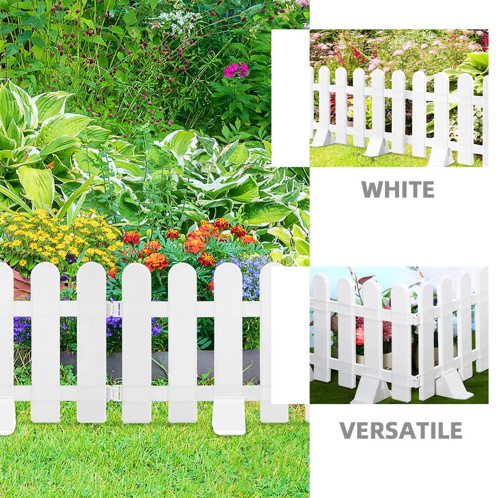 PAMINGONO 4-Pack White Plastic Garden Picket Fence Edging Panels for Lawn, Flowerbeds, Yard Decoration and Outdoor Landscaping
