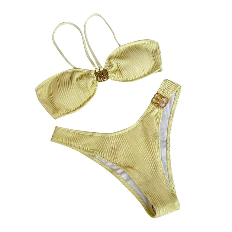 PMUYBHF Female Plus Size Bikini Top for Women Large Bust Women's Bandeau  Bikini Set Tie Side Swimwear O Ring Strapless Swimsuit Halter Two Piece