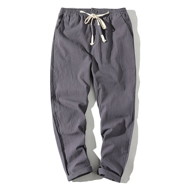 Pantalones largos de algodón para hombre, con cordón ajustable, informales, de color liso, lavados, de pierna recta, para exteriores, de algodón