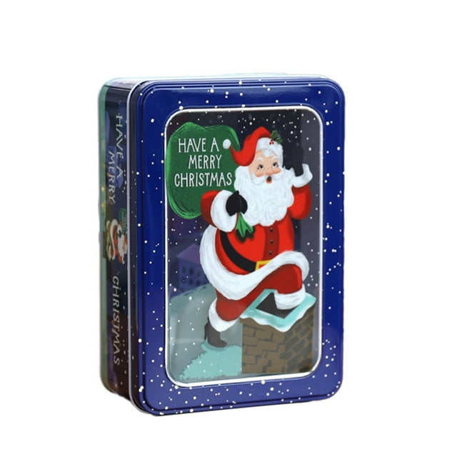 Bovemsi Christmas Candy Tin Box—Cookie Candy Storage Tins Christmas Cookie Tins Containers With Lids For Confectioneries Holiday Giving Square With Gold Christmas Card Tin Holder Boxes
