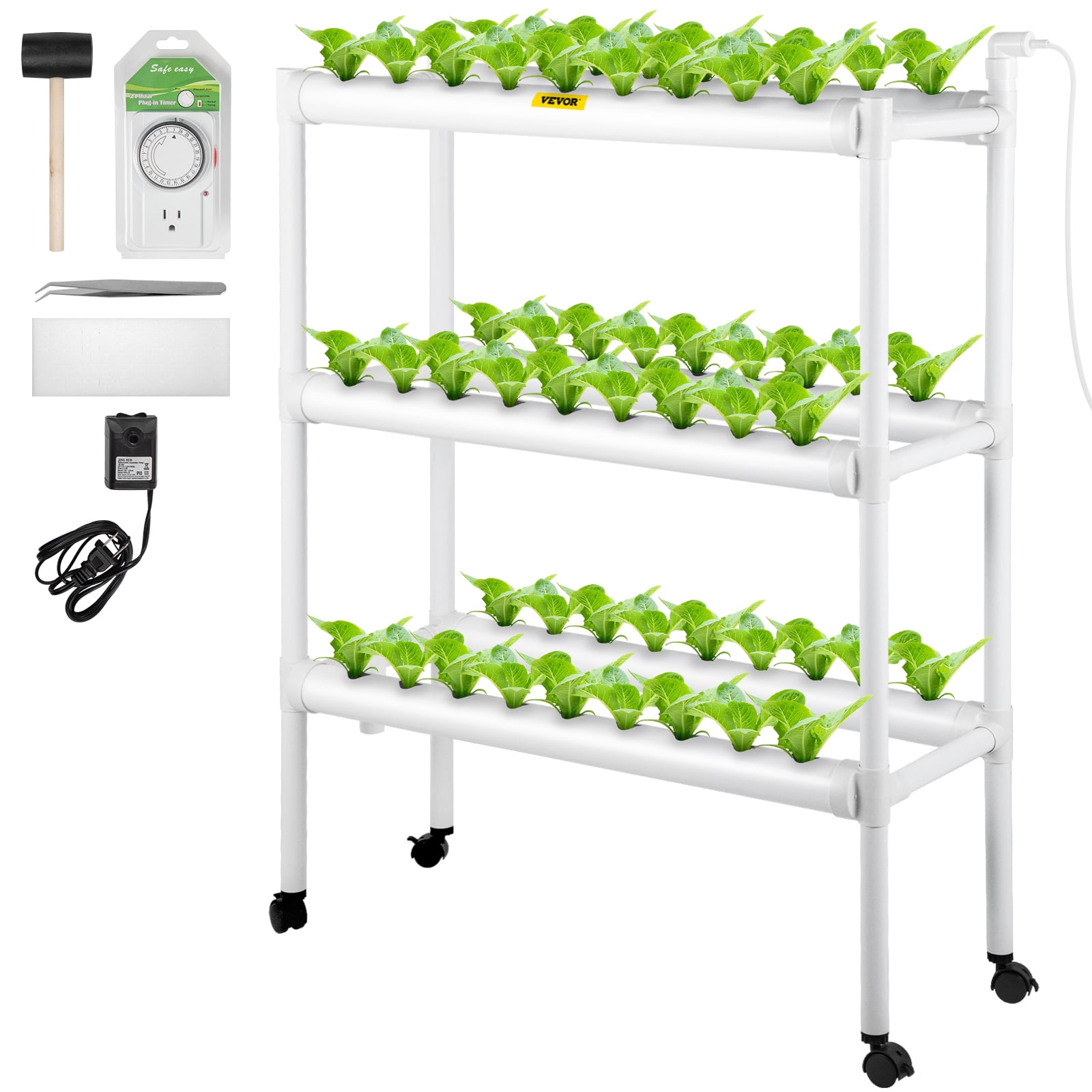 VEVOR Hydroponic Site Grow Kit 3 Layer 54 Plant Sites, 6 PVC Pipes