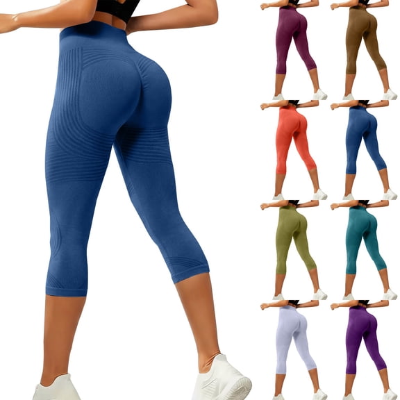 Women's 3D Texture Yoga Pants, Seamless High Waisted Capri Leggings for Butt Lifting and Tummy Control, Fitness and Casual Workout Pants-Coffee