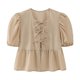 thumbnail image 3 of HH TRAF Blusa corta informal con lazo y mangas cortas abullonadas para mujer, moda femenina, camiseta de primavera, 3 of 5