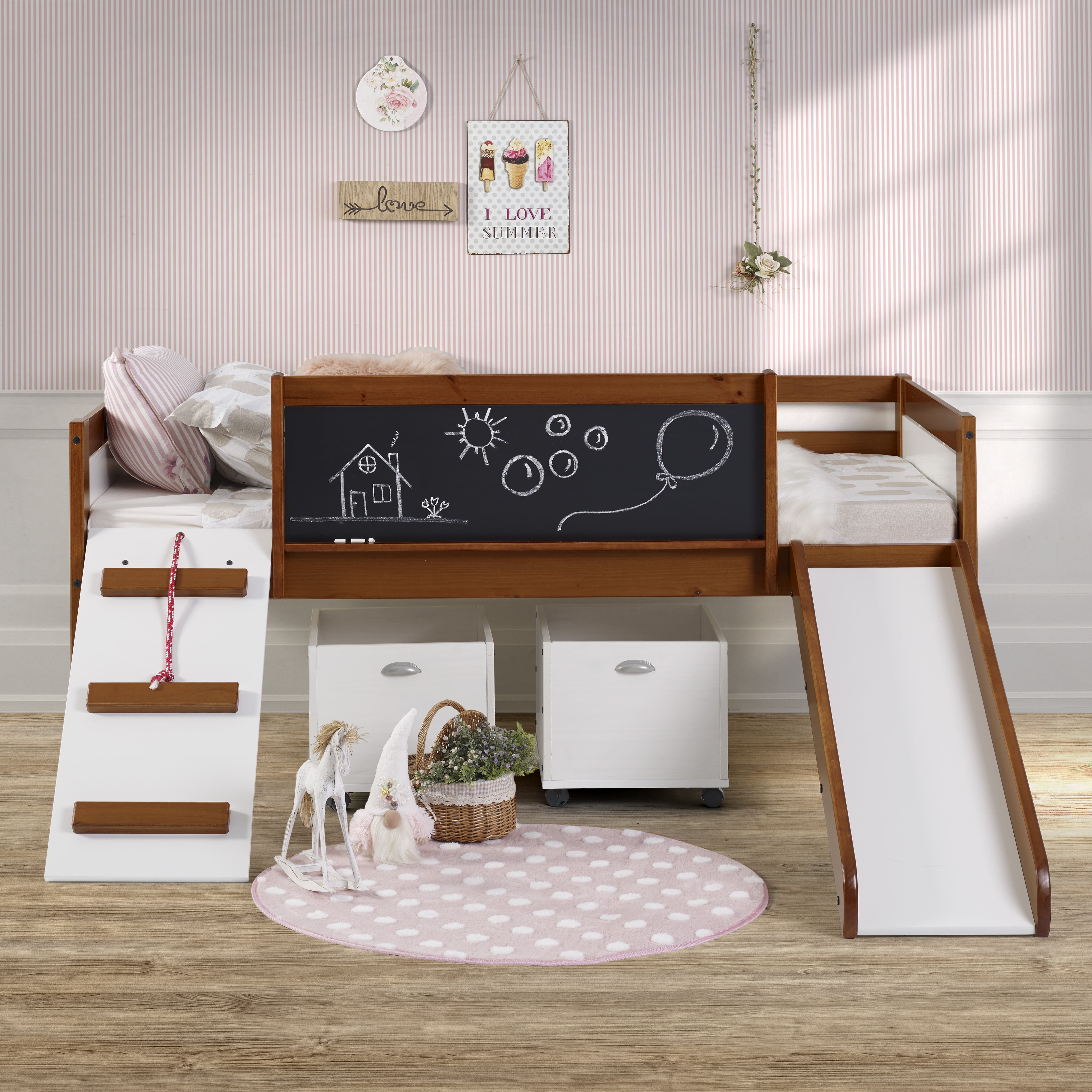Donco Kids Wood Frame Toy Boxes Twin Low Loft Bed Wood Frame with Storage Espresso