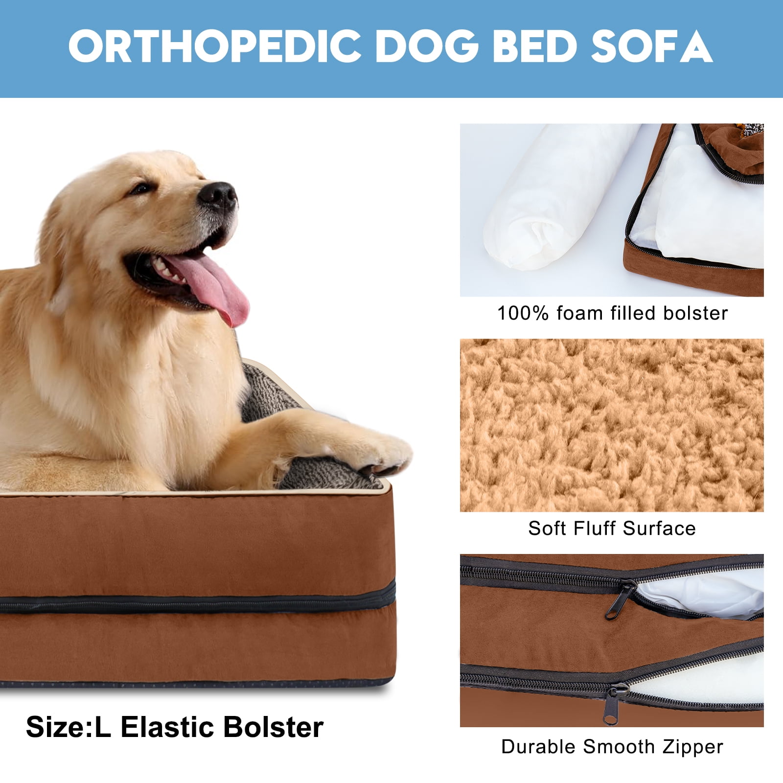 PayUSD Dog Beds for Large Medium Small Dogs Orthopedic Pet Bed Sofa Supportive Egg Crate Foam Animal Couch with Removable Washable Cover Non Skid Bottom S to XL