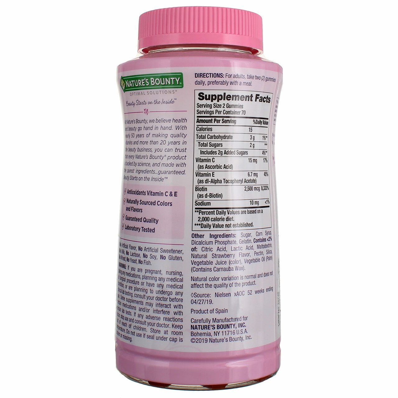 Nature's Bounty Hair, Skin, and Nails with Biotin Optimal Solutions, Multivitamin Supplement, Strawberry Gummies, 2500 mcg, 140 ct (Pack of 3)