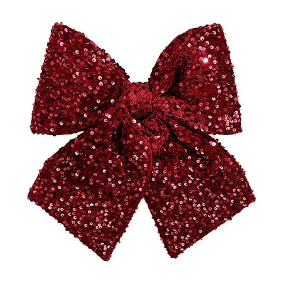 Christmas Glitter Bow Sequin Fabric Decor Bow Wrapping Gift Decor with Glitter Ribbon Wall Pendant for Christmas Tree Topper Fireplace Wreath Xmas Holiday Party Decor 13Inch
