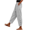 thumbnail image 6 of Women Cotton Linen Pants Casual Drawstring Elastic Waist Pant Loose Wide Leg Button Trousers With Pockets, 6 of 9