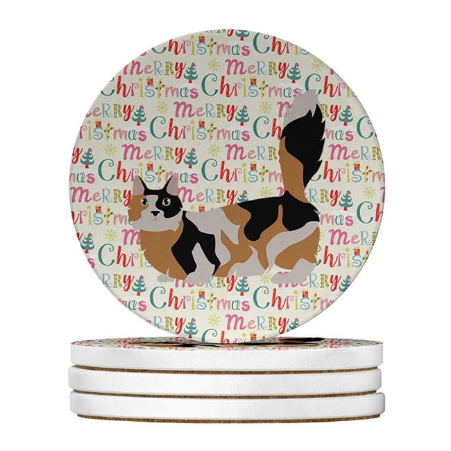 4 x 4 in. Unisex Munchkin No.3 Cat Christmas Large Sandstone Coasters - Pack of 4