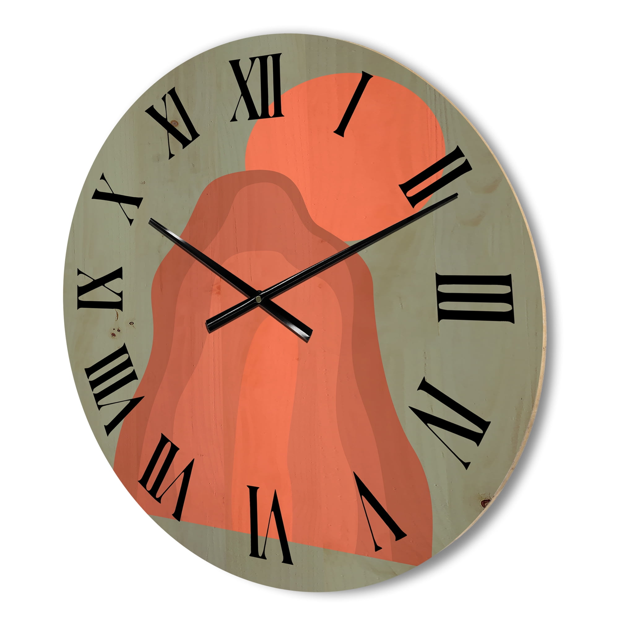 Designart 'Abstract Pink Sunset Mountain Landscape' Modern Wood Wall Clock