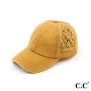 C.C Criss Cross Pony Cap Featuring Basket Weave Design On Sides, Mustard