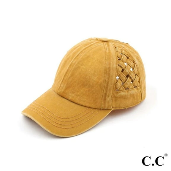 C.C Criss Cross Pony Cap Featuring Basket Weave Design On Sides, Mustard
