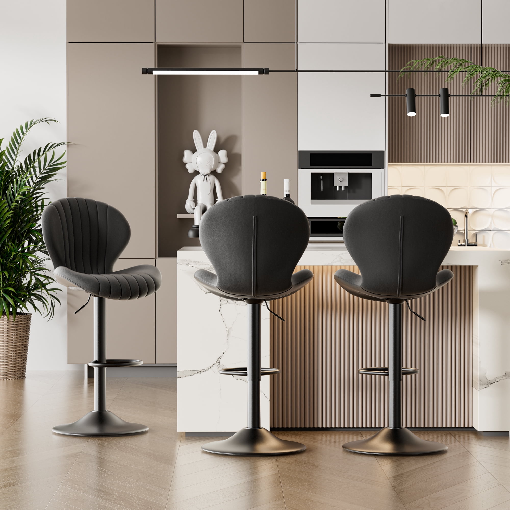 Hawsaiy Bar Stools Set of 1, Modern Swivel Bar Chairs with Mid Back and Adjustable Seat Height,Blcak