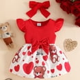 thumbnail image 2 of Wxirdiow Rompers for Summer Toddler Girl Dresses Ruffled Sleeve Casual Dress Summer Toddler Girl Clothes with Cute Headband Red Size,6-9 Months, 2 of 7