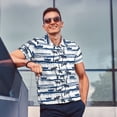 thumbnail image 4 of Pofeuu Palm Tree Print Men's Loose Fit Midweight Short-Sleeve Pocket Polo-Small, 4 of 6