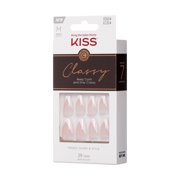 KISS Classy French Tip Press On Nails, Silk Dress, White, Medium Coffin, 28 Count