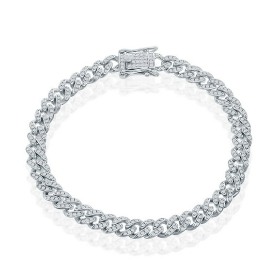 iJewelry2 Rhodium Plated Sterling Silver Micro-pave CZ 6mm Cuban Links Bracelet 8.5''