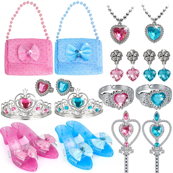 AuntyFey Princess Dress Up Toys for Girls, Dress Up Clothes with shoes, skirts & Jewelry, Perfect Birthday Party Gift for Toddler Girls