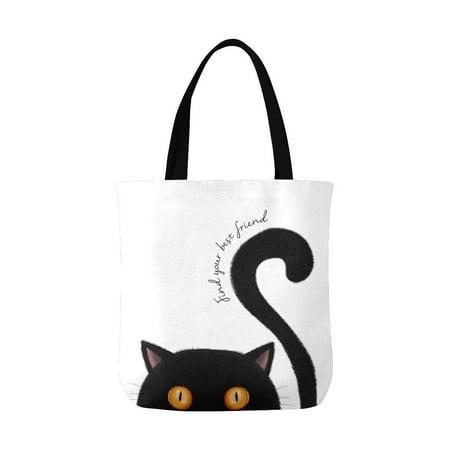 ASHLEIGH Cute Black cat Find Your Best Friend Canvas Tote Bags Reusable Shopping Bags Grocery Bags Party Supply Bags for Women Men