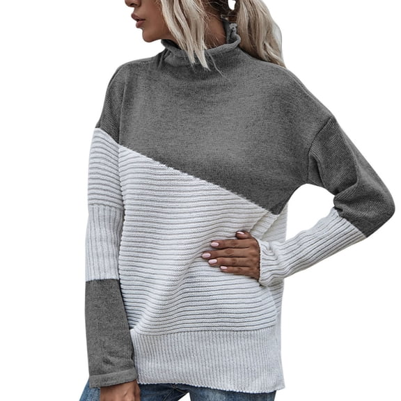 Vedolay Sweaters for Women 2023 Long Sleeve Turtleneck Knit Sweater Warm Pullover Sweater A,M