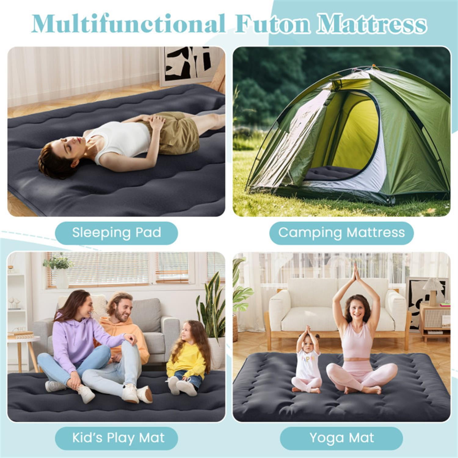 Demi Bonn Futon Mattress with Washable Cover and Foldable Mat, 4" Thicken Floor Mattresses Dormitory Mattress Pad Floor Lounger, King Size