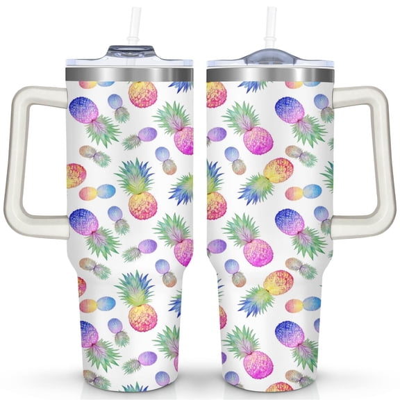 Colorful Pineapple 40 Oz Tumbler with Handle Lid and Straw, Stainless Steel Double Walled Vacuum Insulated Cup, Cute Anniversary Wedding Birthday Gifts Tumbler for Women Men Friends Outdoor Indoor
