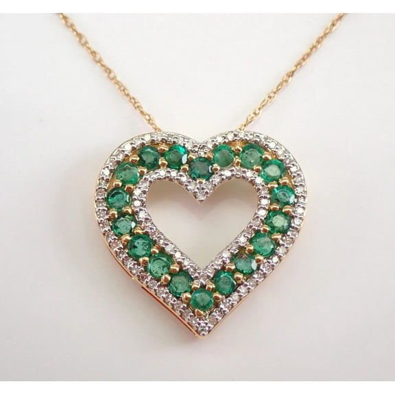 2Ct Round Cut Lab-Created Emerald Heart Pendant Necklace 14K Yellow Gold Plated