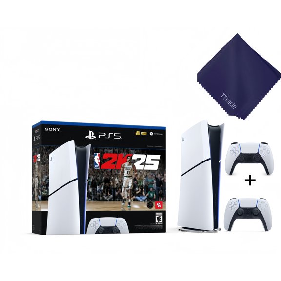 New TTrade Sony PlayStation_5 Slim Digital Edition Console Bundle with NBA 2K25 Game & Extra DualSense Wireless Controller - 1TB SSD, 4K Gaming, Next-Gen Gaming Experience