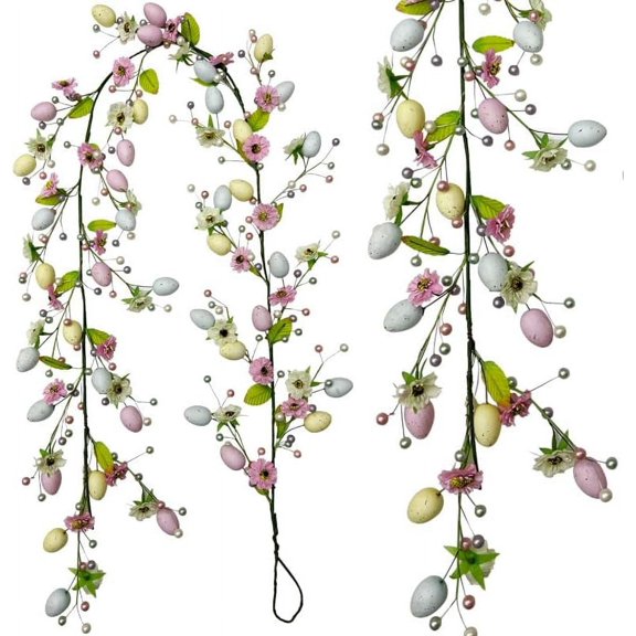 5.9 FT Artificial Easter Egg and Mixed Berry Garland Hanging Rustic Spring Garland Pastel Easter Garland Vine String for Easter Springtime Seasonal Decoration Wreath Making (Pastel)