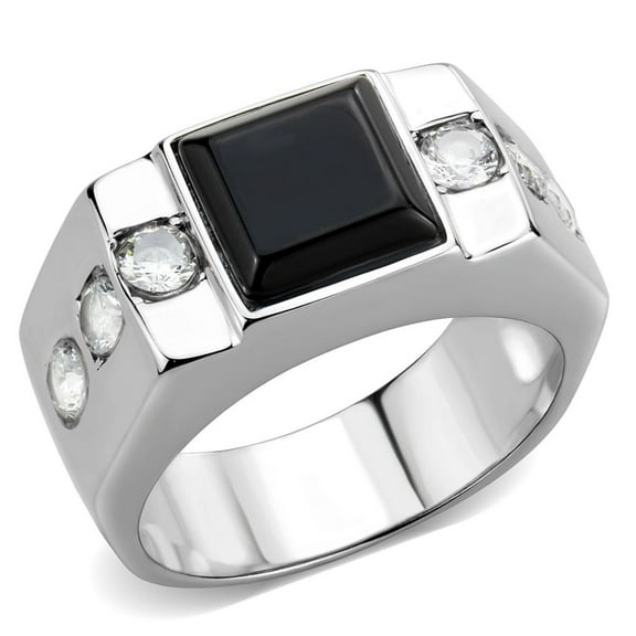 Luxe Jewelry Designs Stainless Steel Men's Ring with Jet Black Synthetic Onyx - Size 10