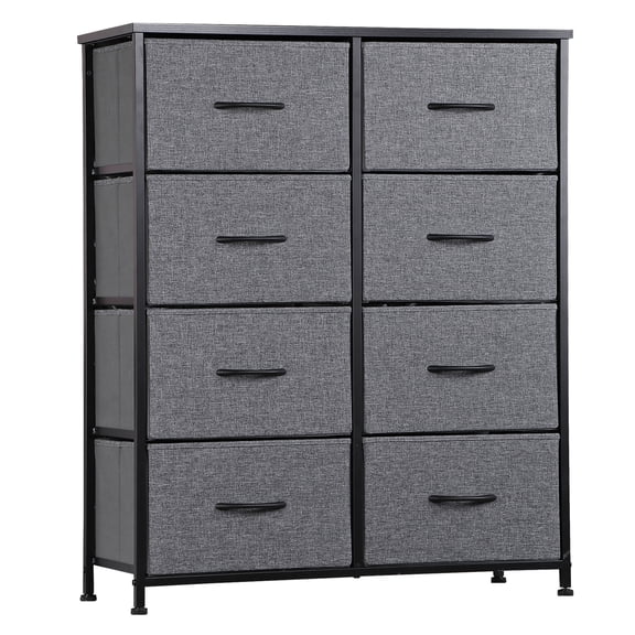 Chenshuoo 8 Drawer Dresser for Bedroom, Fabric Storage Organizer with Sturdy Metal Frame, Wooden Top Chest of Drawers for Closet Entryway Guest Room, Grey