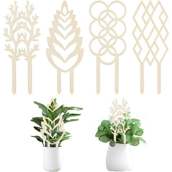 1 Set Wood Plant Trellis Leaf Shape Garden Stakes Mixed Shapes 250~252x99~100x3mm 4Pcs/Set