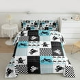 thumbnail image 3 of Manfei Modern Motorcycle Print Full Size Comforter Sets, Checkered Flag Bedding Comforter Set, Dirt Bike Lover Reversible Bedding Sets, Lightweight Room Decor, 3-Piece, 3 of 8
