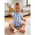 thumbnail image 5 of BemeyourBBs Newborn Baby Baby Football Outfit Infant Baby Boys Summer Fall Clothes Football Romper 0 3 6 12 18 Months Striped Soccer Print Short Sleeve Half Button-up Collared Jumpsuit Playsuit, 5 of 9