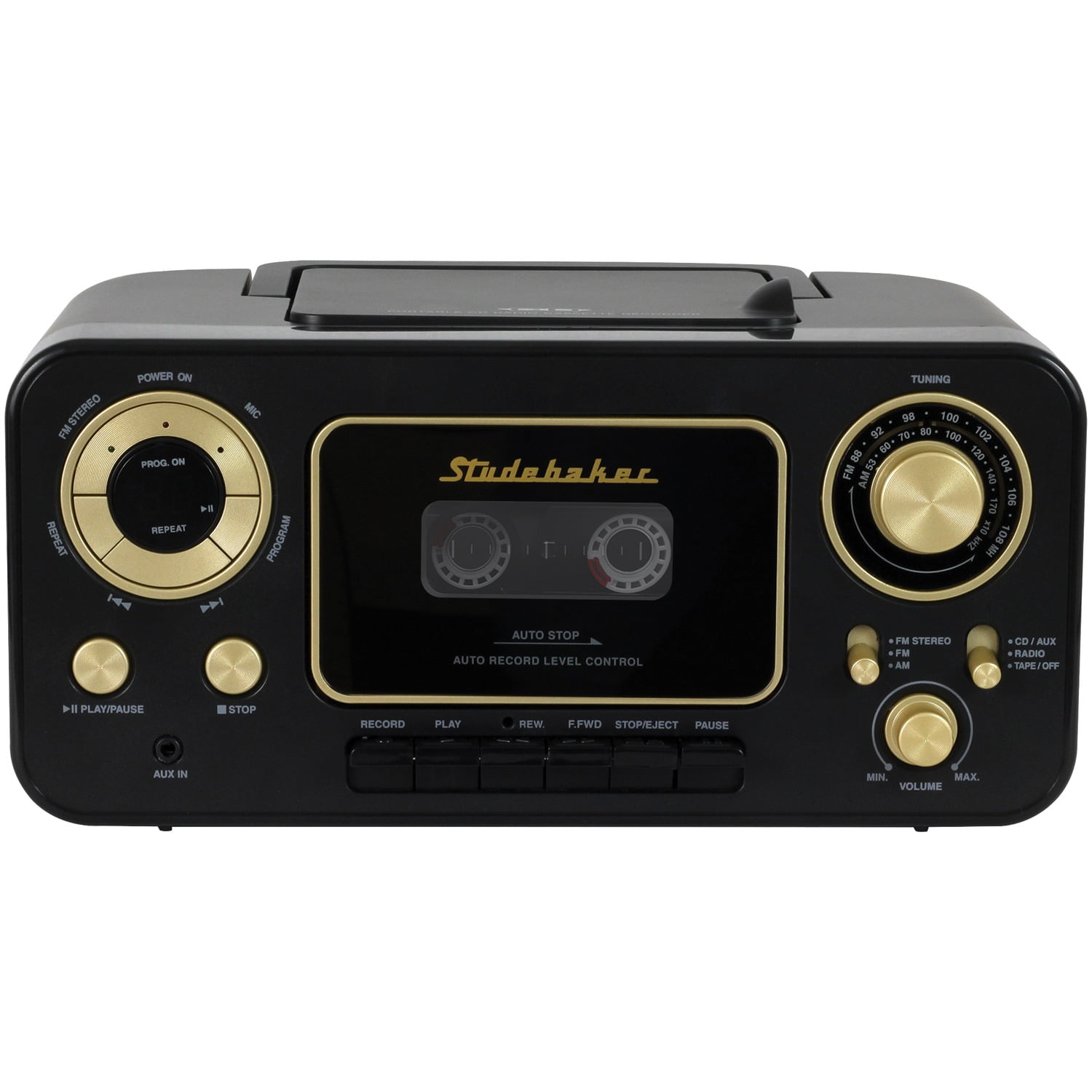 SB2135BG Portable Stereo CD Player with AM/FM Radio & Cassette Player/Recorder (Black & Gold) -