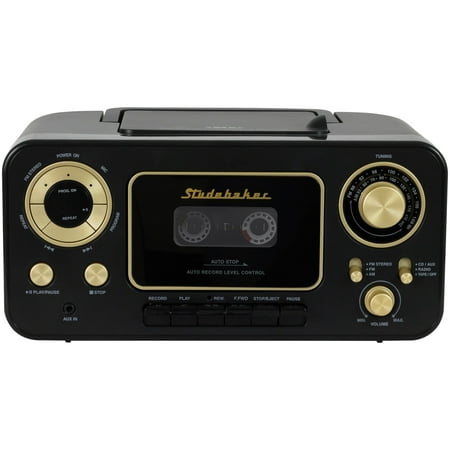 Studebaker SB2135BG Portable CD Player with AM/FM Radio & Cassette Player/Recorder (Black &