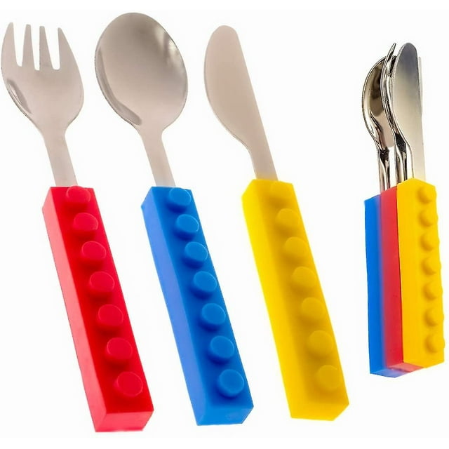 Juego de 3 cubiertos entrelazados para niños, tenedor y cuchara para niños pequeños