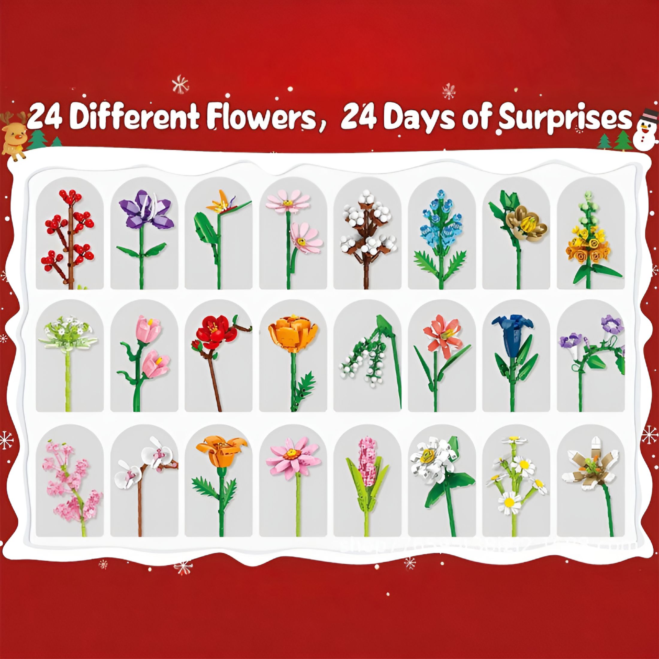 BESTSKY 2026 New Flower Bouquet Advent Calendar for Adults Teens Kids 24 Days Flower Bouquet Christmas Countdown Advent Calendar Diy Flower Advent Calendar Home Decor