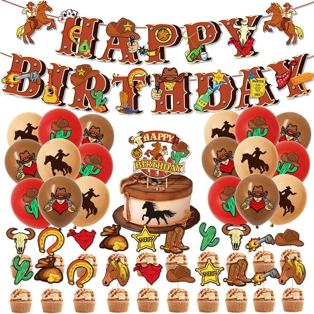 Set de decoración para fiestas con temática vaquera occidental, 12 piezas, con globos