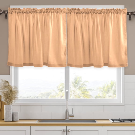 Ryvnso Light Orange Curtains Sets Short Curtain Rod Pocket Half Window Cafe Farmhouse Tier 2 Panels 57"W x 24"L