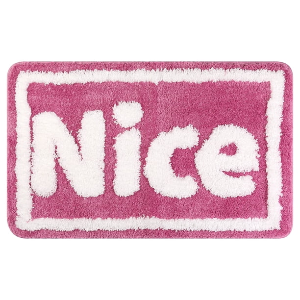 Alfombra de baño de letras REGALWOVEN de felpa antideslizante, tapete absorbente suave para baño, piso, bañera color rosa oscuro 20" x 32"