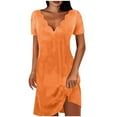 thumbnail image 2 of Ahuyic Womens Summer Casual Dress,Womens Plus Size Dress,Womens Solid Color Short Short Sleeve-Neck Mid-Calf Dress,Orange,S, 2 of 4