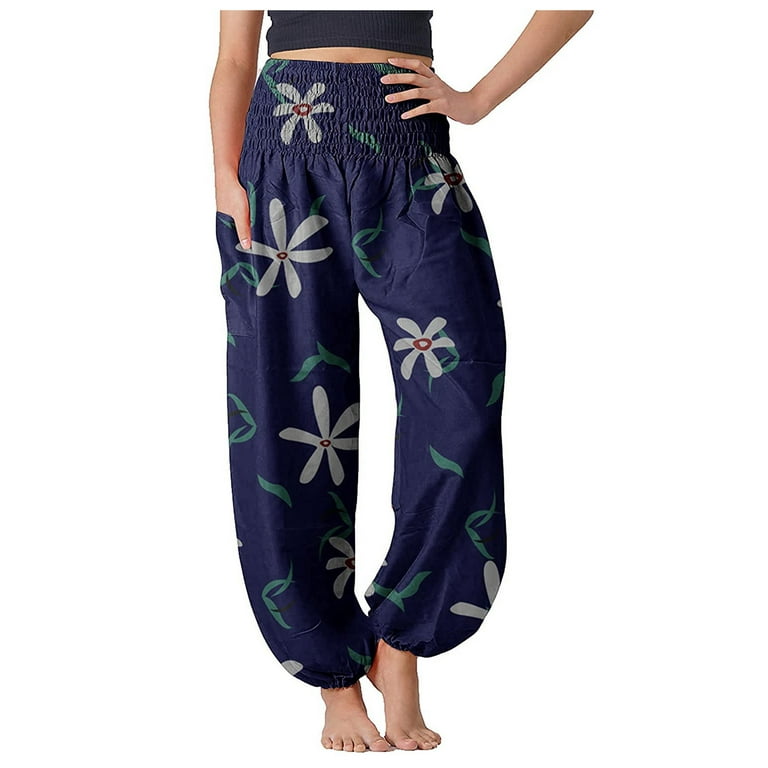 Women's Comfy Boho Pants Loose Yoga Pants Hippie Pajama Lounge Boho Pajama Pants  Yoga Pants for Women Petite Length Cotton Yoga Pants for Women Flare Leg 