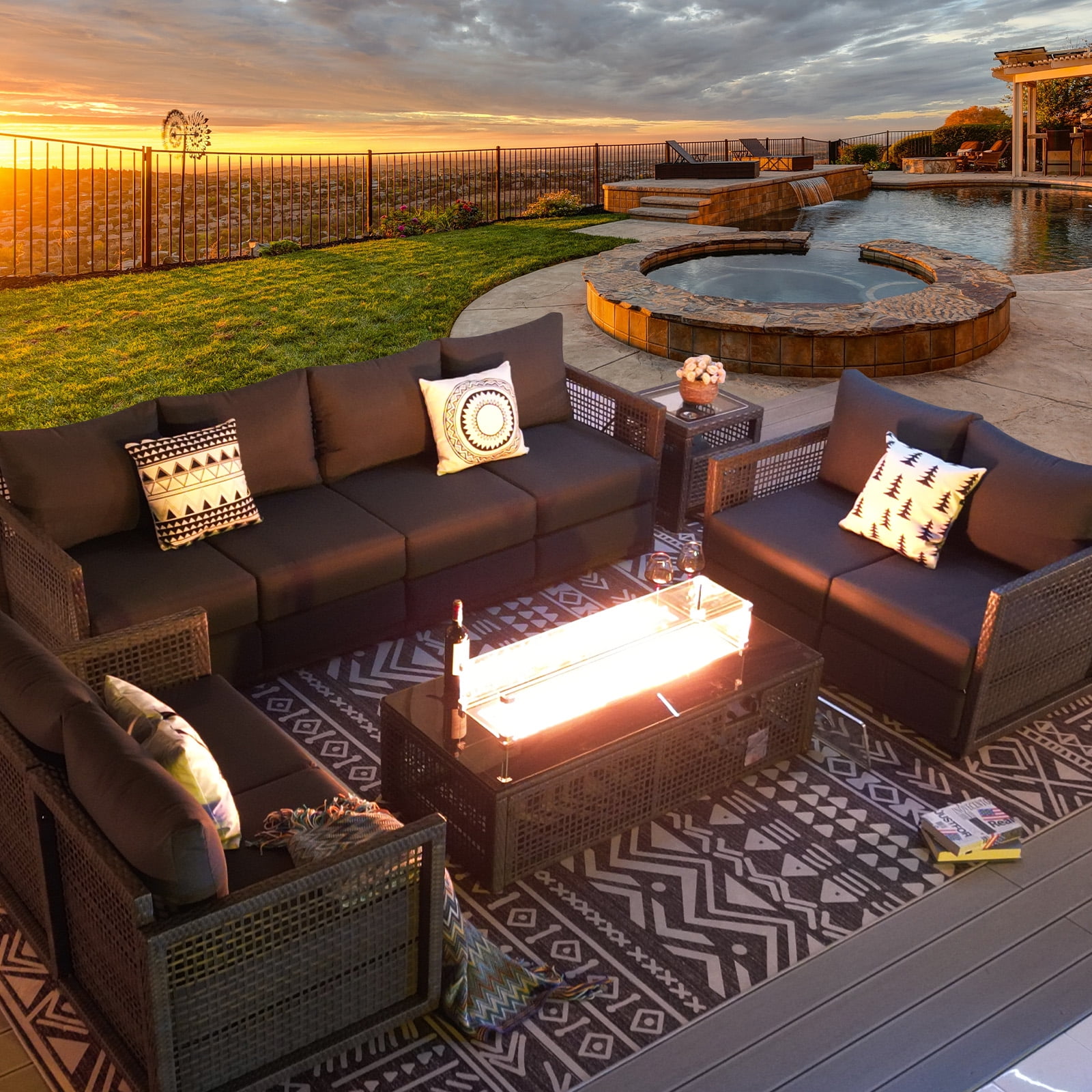 NICESOUL 10 Pieces PE Wicker Heated Patio Furniture Sectional High Back  Ultra Thick Cushion Sofa Set with Fire Pit Table 55000 BTU Rattan  Conversation Set for Outdoor - Walmart.com