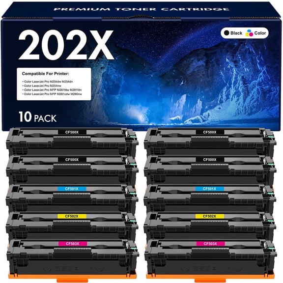 VIPink 10-Pack Compatible Toner Cartridge Replacement for CF500X 202X Printer Ink Color LaserJet Pro M254dw M254dn M254nw MFP M281fdw M280nw (4xBlack,2xCyan,2xMagenta,2xYellow)